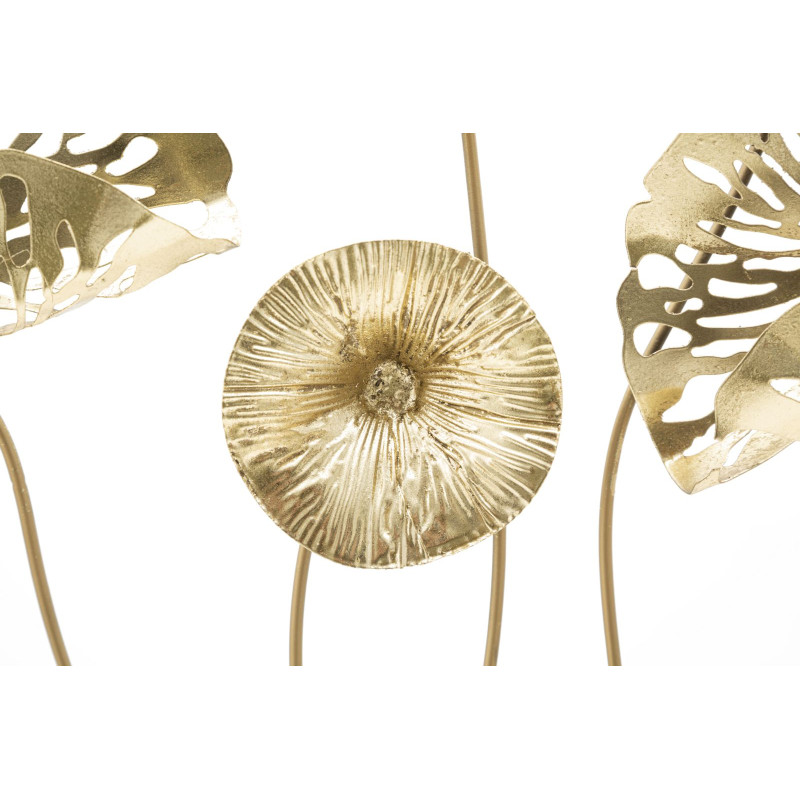 Panneau mural en fer fleurs dorées – 50x50 cm – Élégance florale Glam