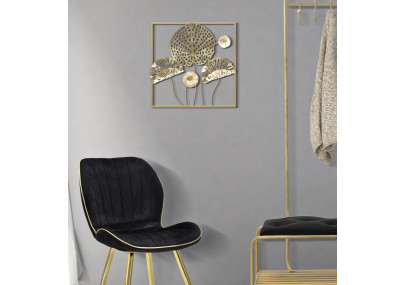 Panneau mural en fer fleurs dorées – 50x50 cm – Élégance florale Glam