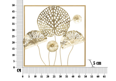 Panneau mural en fer fleurs dorées – 50x50 cm – Élégance florale Glam
