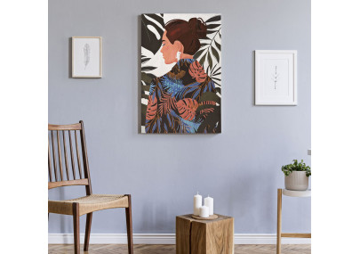 Tableau mural Lady Jungle – Modèle B – 80x120 cm – Portrait artistique jungle bohème