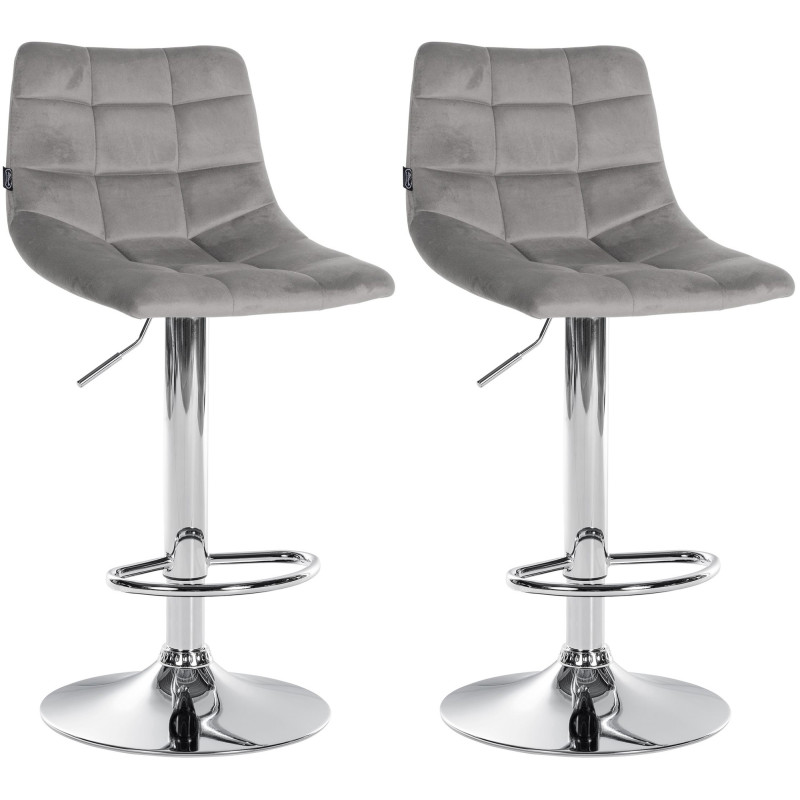 Ensemble de 2 tabourets de bar Jerry en velours, gris chromé