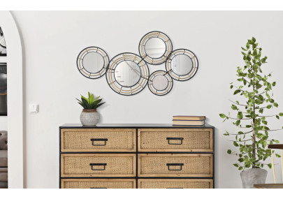 Panneau mural en fer avec miroirs Oporto – 111x59 cm – Élégance bohème et reflets subtils