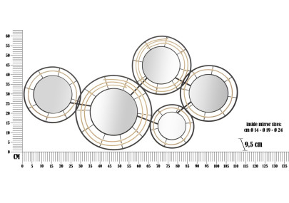 Panneau mural en fer avec miroirs Oporto – 111x59 cm – Élégance bohème et reflets subtils