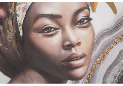 Tableau mural fait main Naomi – Modèle A – 100x100 cm – Portrait féminin bohème et doux