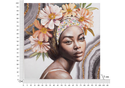 Tableau mural fait main Naomi – Modèle A – 100x100 cm – Portrait féminin bohème et doux