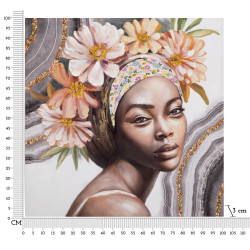 Tableau mural fait main Naomi – Modèle A – 100x100 cm – Portrait féminin bohème et doux