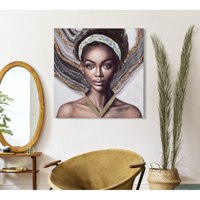 Tableau mural fait main Naomi – Modèle A – 100x100 cm – Création Bohème Chic lumineuse