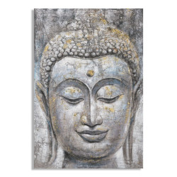 Tableau mural fait main Visage de Bouddha lumineux – Modèle A – 80x120 cm – Sérénité bohème et spirituelle