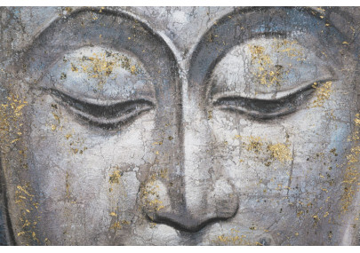 Tableau mural fait main Visage de Bouddha lumineux – Modèle A – 80x120 cm – Sérénité bohème et spirituelle