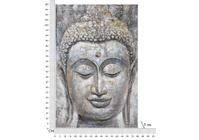 Tableau mural fait main Visage de Bouddha lumineux – Modèle A – 80x120 cm – Sérénité bohème et spirituelle