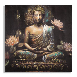 Tableau mural fait main Bouddha – Modèle A – 100x100 cm – Grand format spirituel bohème