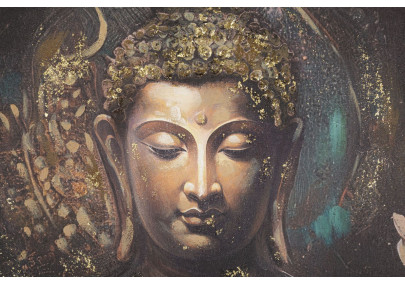 Tableau mural fait main Bouddha – Modèle A – 100x100 cm – Grand format spirituel bohème