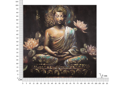 Tableau mural fait main Bouddha – Modèle A – 100x100 cm – Grand format spirituel bohème