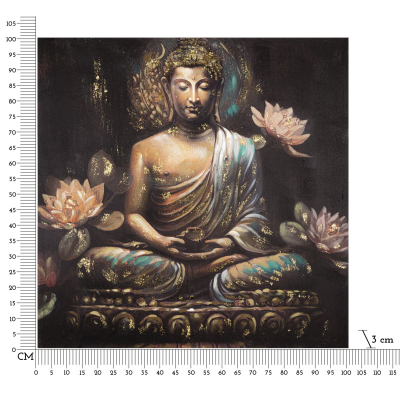 Tableau mural fait main Bouddha – Modèle A – 100x100 cm – Grand format spirituel bohème