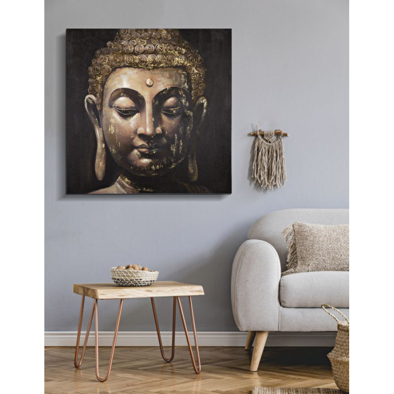Tableau mural fait main Bouddha – Modèle B – 100x100 cm – Harmonie et paix intérieure Bohème Chic