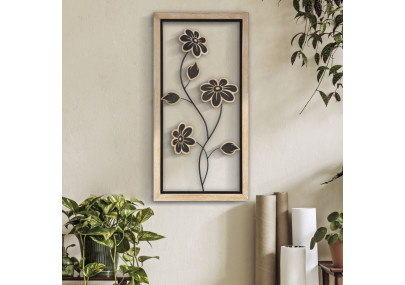 Panneau mural en fer et bois Girish – Modèle B – 30x60 cm – Décoration naturelle bohème équilibrée