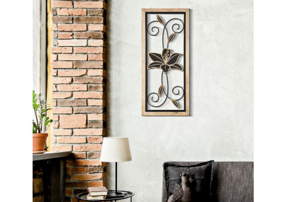 Panneau mural en fer et bois Koman – Modèle B – 26x60 cm – Alliance de matériaux bohème chic