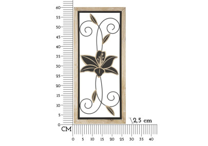 Panneau mural en fer et bois Koman – Modèle B – 26x60 cm – Alliance de matériaux bohème chic
