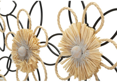 Panneau mural en fer et raphia Flow – 60x35 cm – Déco bohème texturée et douce