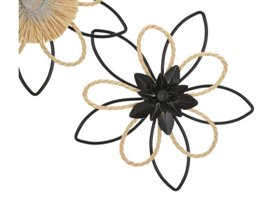 Panneau mural en fer et raphia Flow – 60x35 cm – Déco bohème texturée et douce