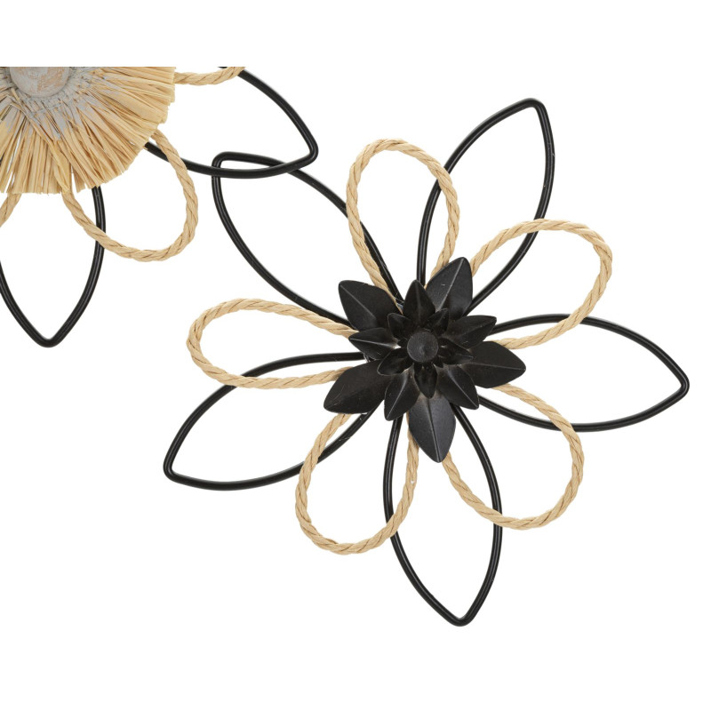 Panneau mural en fer et raphia Flow – 60x35 cm – Déco bohème texturée et douce