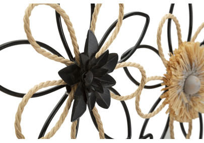 Panneau mural en fer et raphia Flow – 60x35 cm – Déco bohème texturée et douce