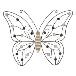 Panneau mural en fer et bois papillon – 39x33 cm – Motif délicat Bohème Chic (lot de 2)