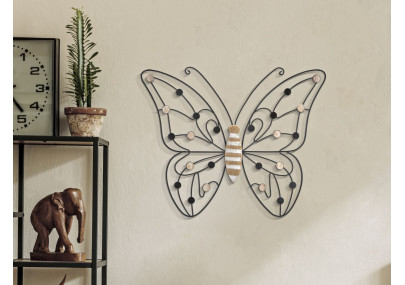 Panneau mural en fer et bois papillon – 39x33 cm – Motif délicat Bohème Chic (lot de 2)