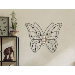 Panneau mural en fer et bois papillon – 39x33 cm – Motif délicat Bohème Chic (lot de 2)