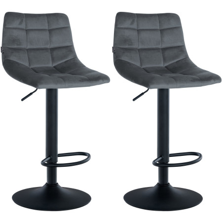Ensemble de 2 tabourets de bar Jerry, velours, noir/gris foncé
