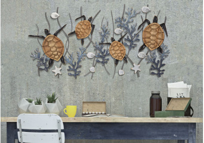 Panneau mural en fer Tortue – 132x69 cm – Grand panneau Glam inspiré de la mer