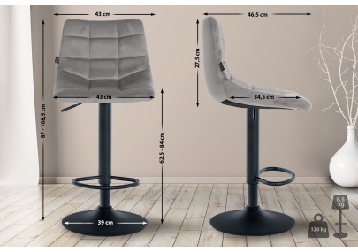 Ensemble de 2 tabourets de bar Jerry en velours, noir et gris