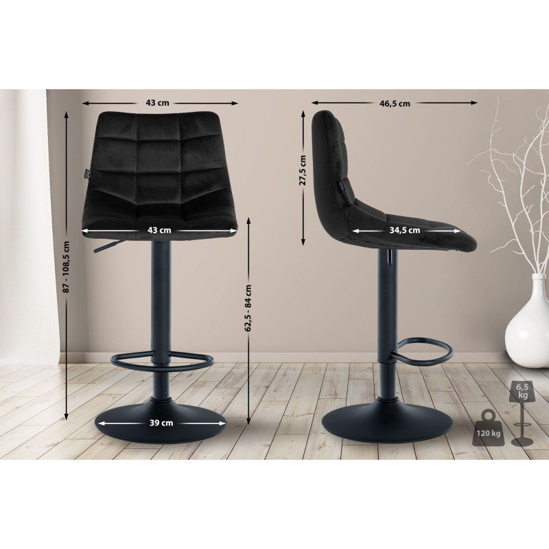 Lot de 2 tabourets de bar Jerry en velours noir noir