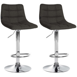 Ensemble de 2 tabourets de bar Jerry, tissu, chrome, gris foncé