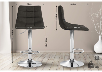 Lot de 2 tabourets de bar Jerry tissu chrome gris foncé