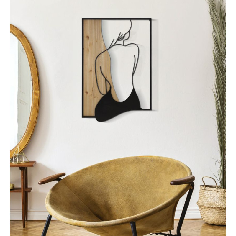 Panneau mural Beauté fer et bois – Raffinement décoratif (60 x 2 x 90 cm)