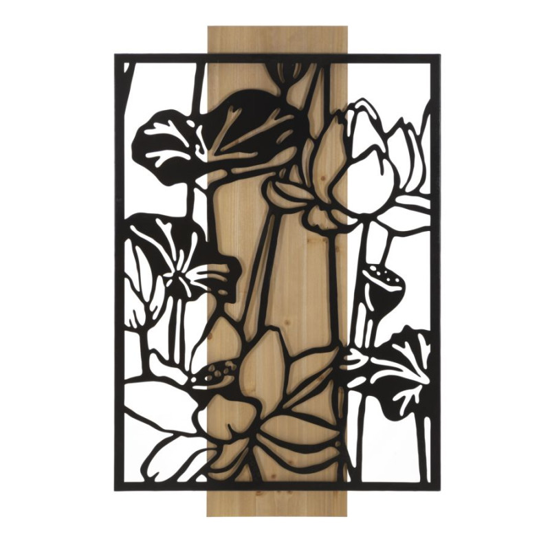Panneau mural LOTUS – Fer et bois, élégance raffinée (60 x 2 x 90 cm)