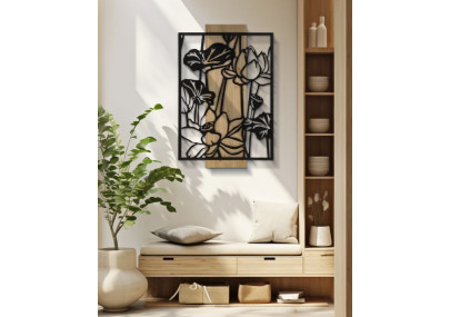 Panneau mural LOTUS – Fer et bois, élégance raffinée (60 x 2 x 90 cm)