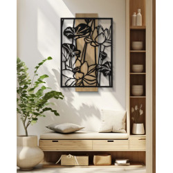 Panneau mural LOTUS – Fer et bois, élégance raffinée (60 x 2 x 90 cm)