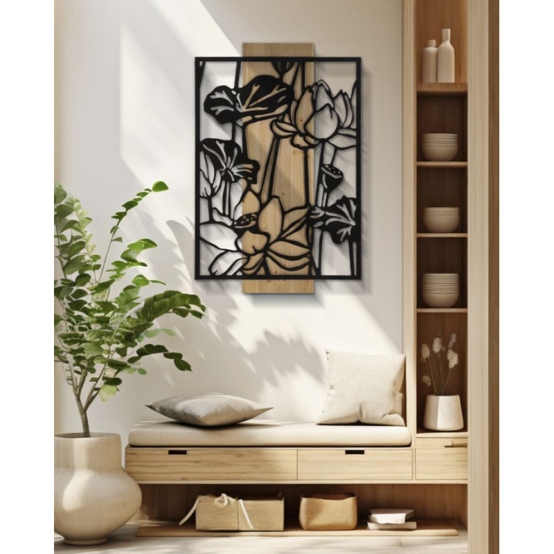 Panneau mural LOTUS – Fer et bois, élégance raffinée (60 x 2 x 90 cm)