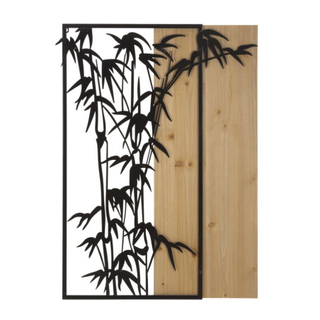 Panneau mural en bambou, fer et bois – Charme naturel et contemporain (58 x 2 x 80 cm)