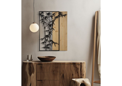 Panneau mural en bambou, fer et bois – Charme naturel et contemporain (58 x 2 x 80 cm)