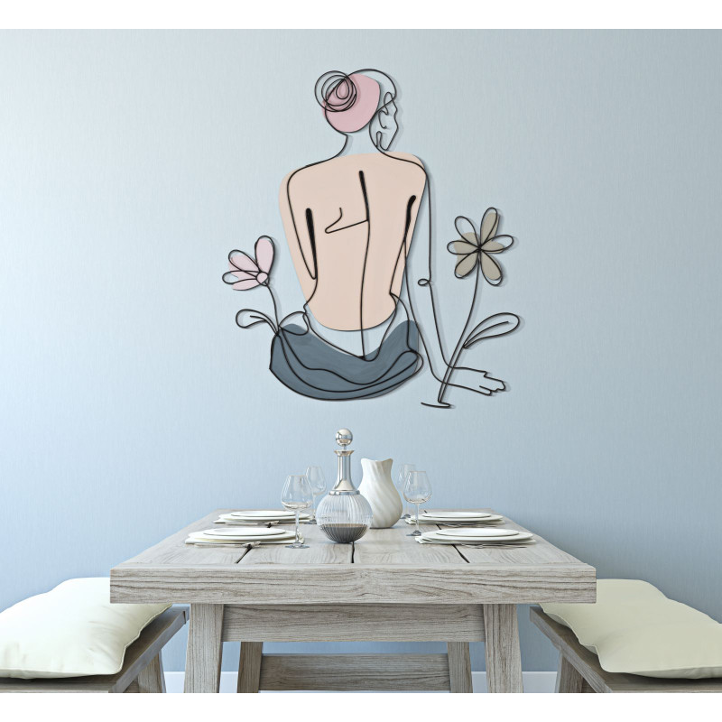 Panneau mural Dame avec fleur – Charme et élégance florale (80 x 1,3 x 90 cm)