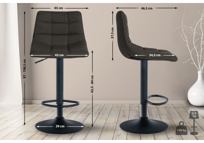 Set de 2 Taburetes de bar Jerry en tela Gris oscuro,Negro