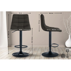 Lot de 2 tabourets de bar Jerry, en tissu, noir/gris foncé