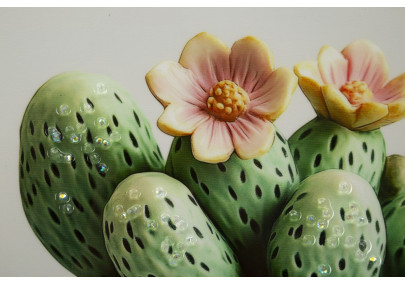 Impression sur toile laquée motif cactus H – Mini décor graphique (40 x 2,8 x 40 cm)