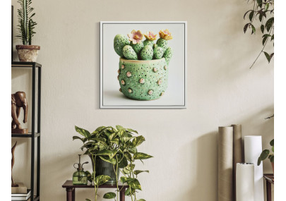 Impression sur toile laquée motif cactus H – Mini décor graphique (40 x 2,8 x 40 cm)