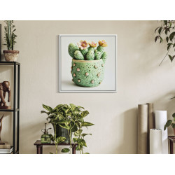 Impression sur toile laquée motif cactus H – Mini décor graphique (40 x 2,8 x 40 cm)