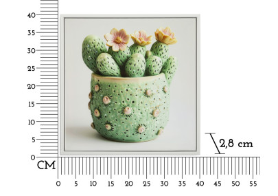 Impression sur toile laquée motif cactus H – Mini décor graphique (40 x 2,8 x 40 cm)