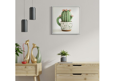 Impression sur toile laquée motif cactus B – Fraîcheur et nature murale (40 x 2,8 x 40 cm)